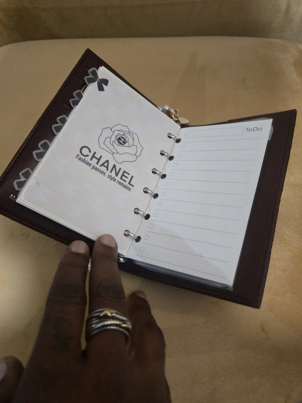 Chanel Black Quilted Passport Holder with Pearl-Chain